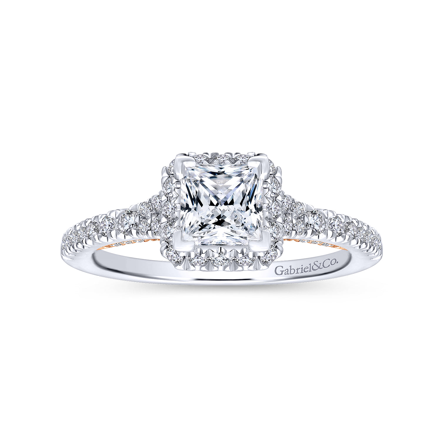 Princess Halo Diamond Engagement Ring in 14K White/Rose Gold, photograph 5