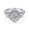 Leda - 14K White Gold Round Three Stone Halo Diamond Engagement Ring