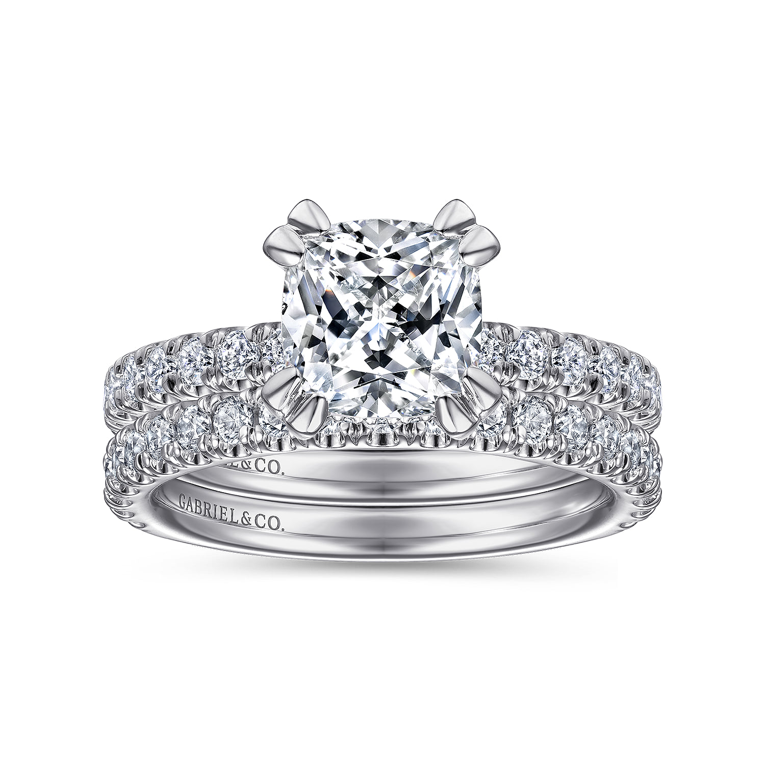 Cushion Diamond Engagement Ring in 14K White Gold, photograph 4