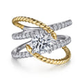 Lavish - 14K White-Yellow Gold Free Form Round Diamond Engagement Ring