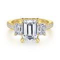 Charlene - 14K Yellow Gold Emerald Cut Three Stone Diamond Engagement Ring