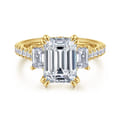 Charlene - 14K Yellow Gold Emerald Cut Three Stone Diamond Engagement Ring