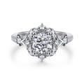 Veronique - Unique 14K White Gold Vintage Inspired Cushion Halo Diamond Engagement Ring