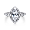 Veronique - Unique 14K White Gold Vintage Inspired Marquise Shape Halo Diamond Engagement Ring