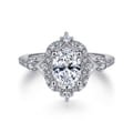 Veronique - Unique 14K White Gold Vintage Inspired Oval Halo Diamond Engagement Ring