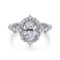 Veronique - Unique 14K White Gold Vintage Inspired Oval Halo Diamond Engagement Ring