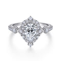 Veronique - Unique 14K White Gold Vintage Inspired Pear Shape Halo Diamond Engagement Ring
