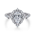 Veronique - Unique 14K White Gold Vintage Inspired Pear Shape Halo Diamond Engagement Ring