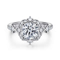 Veronique - Unique 14K White Gold Vintage Inspired Round Halo Diamond Engagement Ring