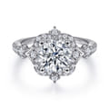 Veronique - Unique 14K White Gold Vintage Inspired Halo Diamond Engagement Ring