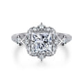 Veronique - Unique 14K White Gold Vintage Inspired Princess Halo Diamond Engagement Ring