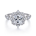 Veronique - Unique 14K White Gold Vintage Inspired Princess Halo Diamond Engagement Ring