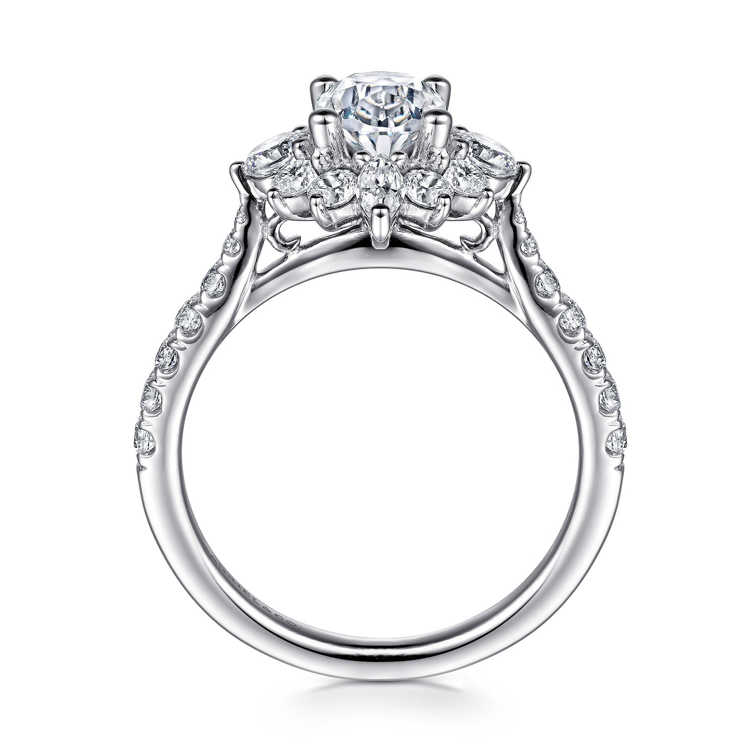 Oval Unique Halo Diamond Engagement Ring in 14K White Gold, photograph 2