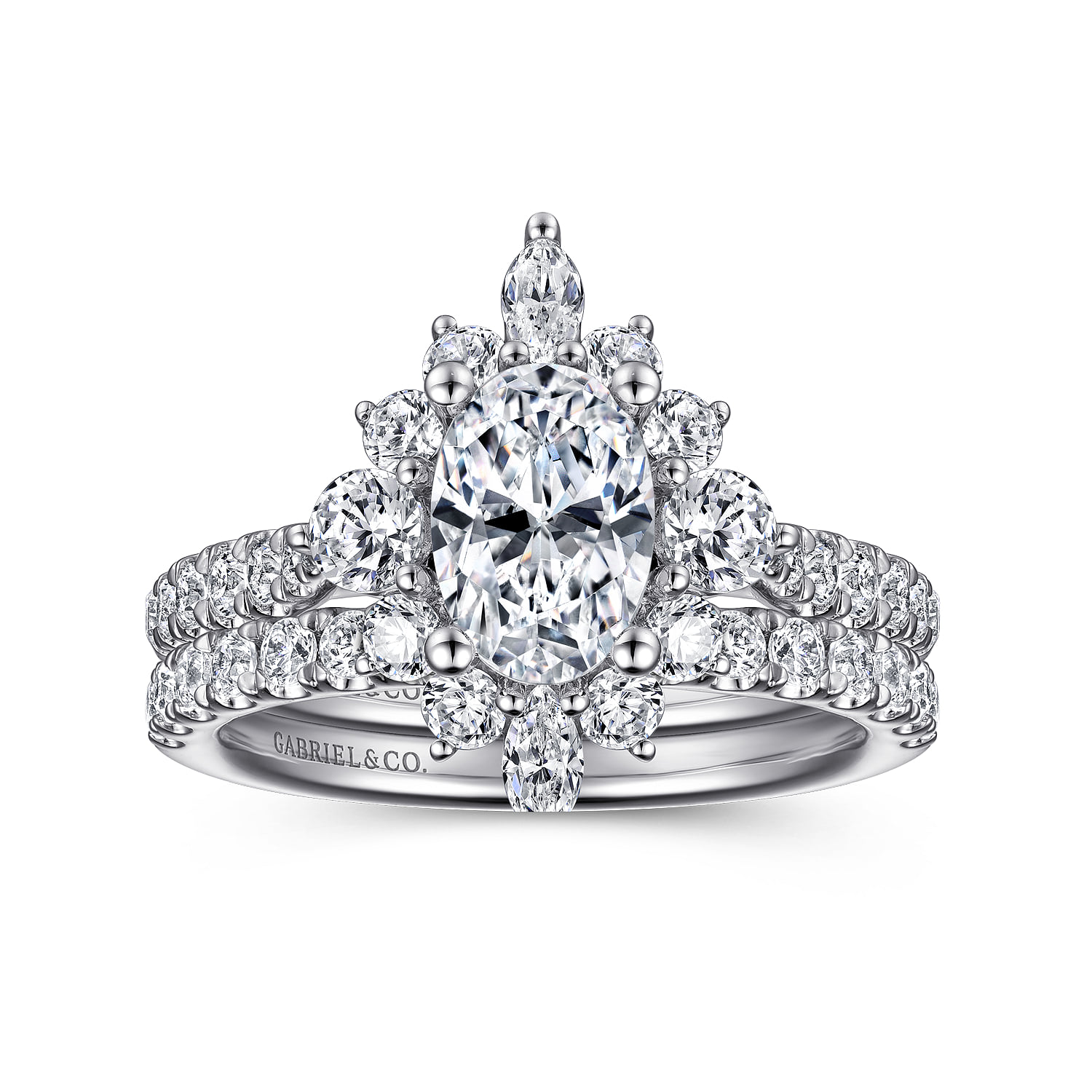 Oval Unique Halo Diamond Engagement Ring in 14K White Gold, photograph 4