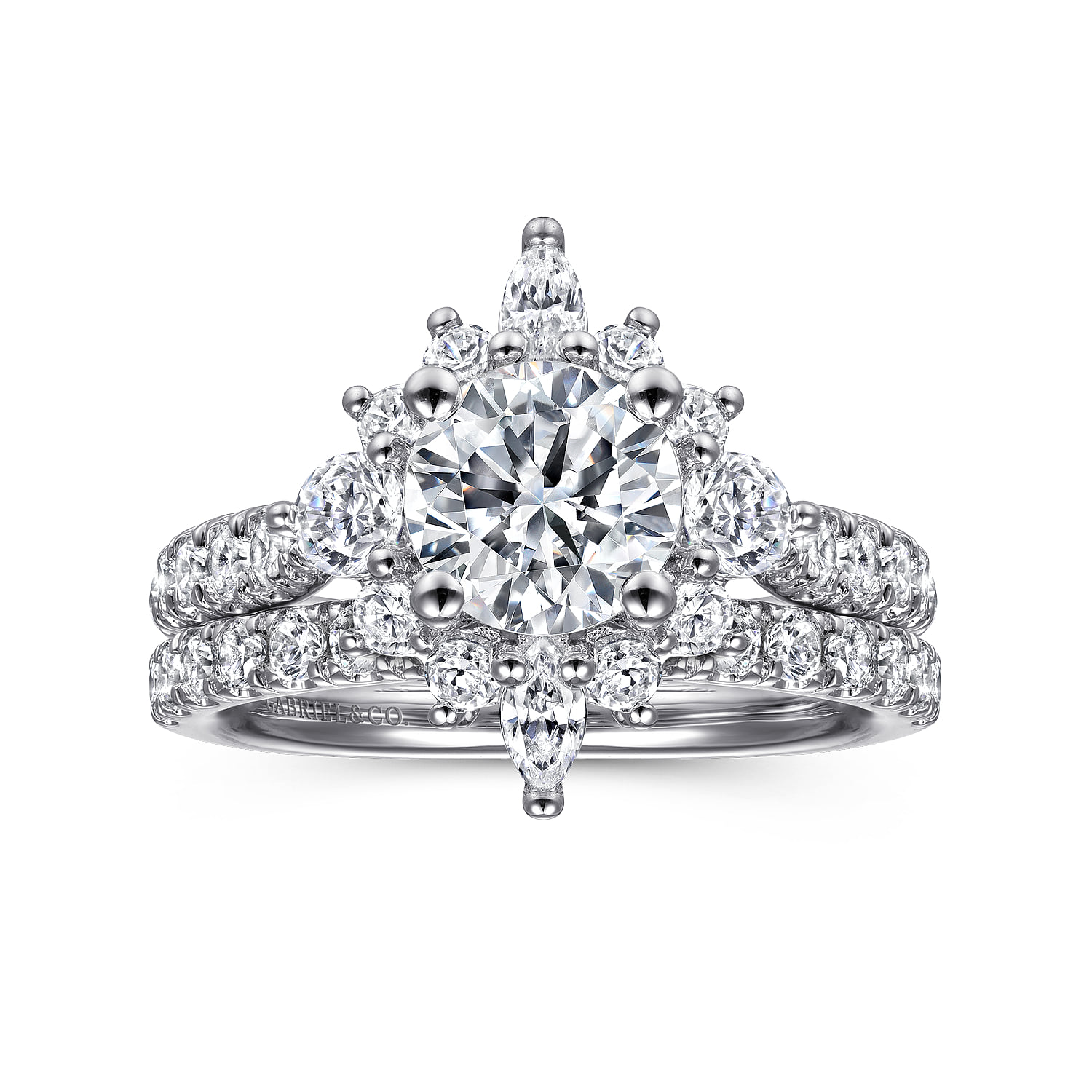 Round Unique Halo Diamond Engagement Ring in 14K White Gold, photograph 4