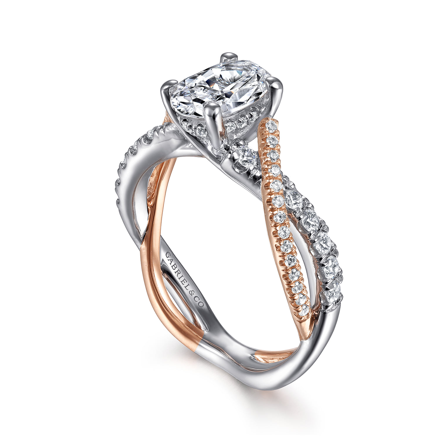Oval Diamond Twisted Engagement Ring in 14K White/Rose Gold, photograph 3