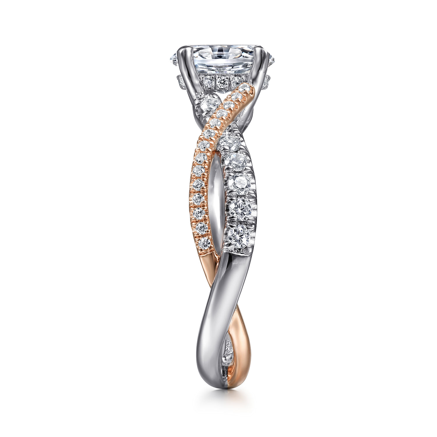 Oval Diamond Twisted Engagement Ring in 14K White/Rose Gold, photograph 5