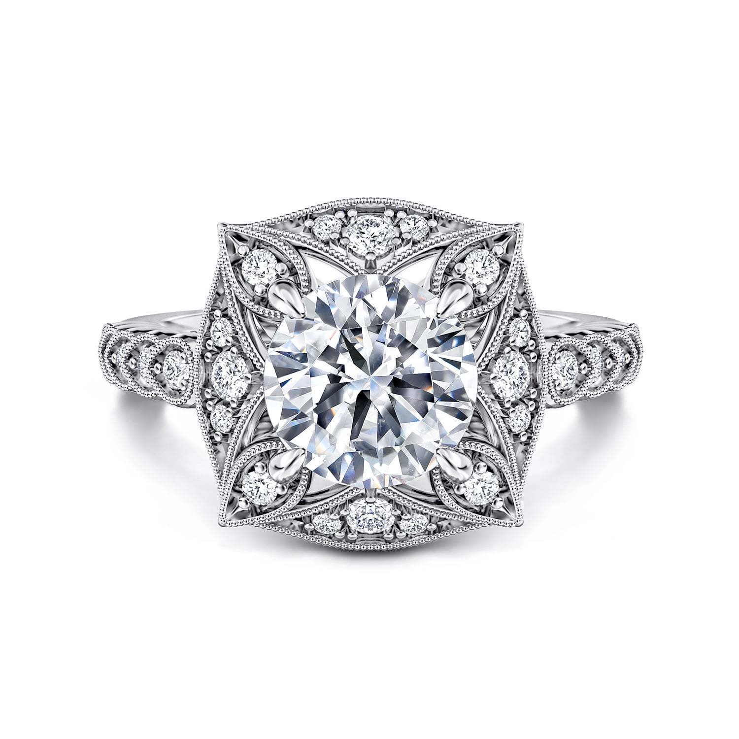 Vintage Inspired Halo Diamond Engagement Ring