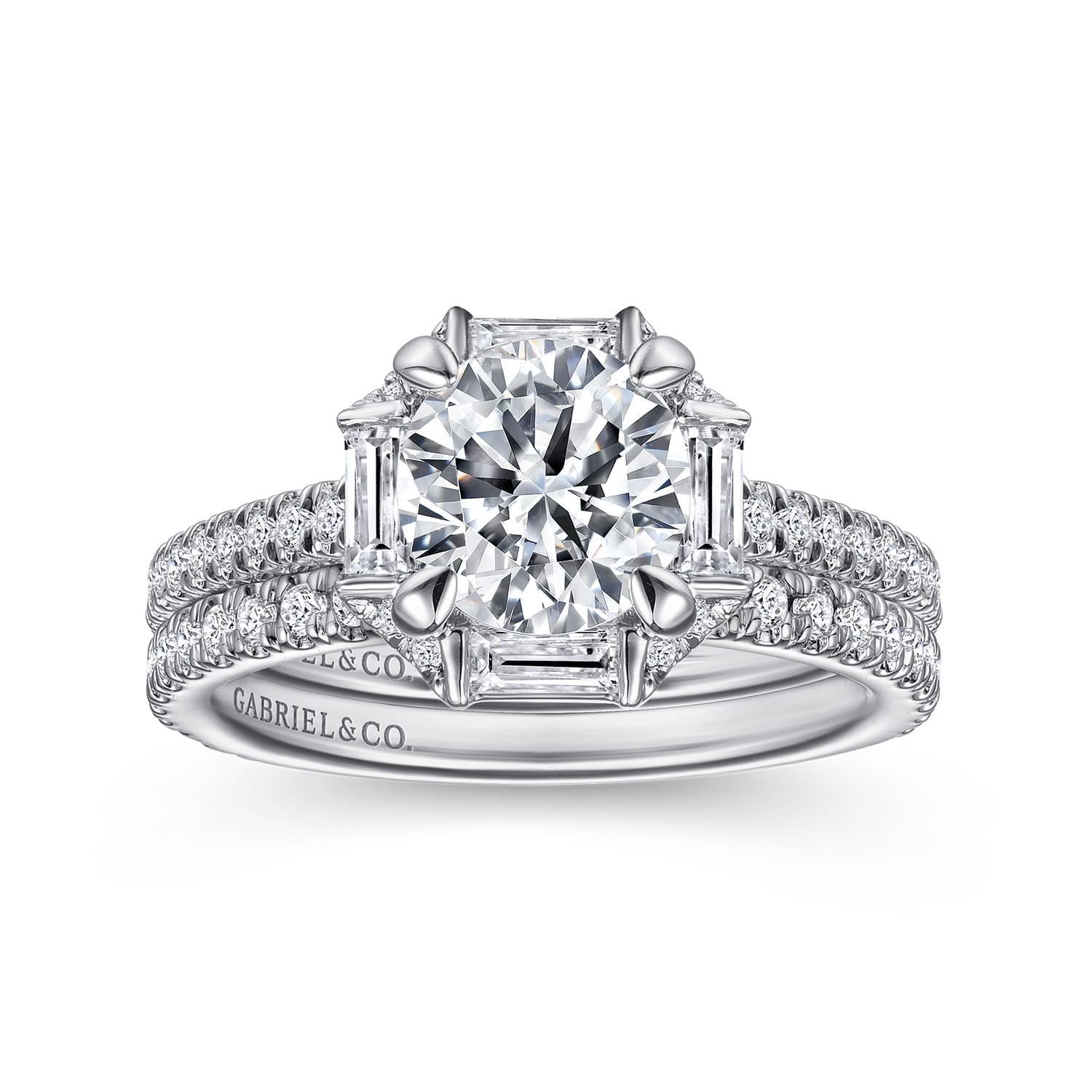 Round Octagonal Halo Diamond Engagement Ring in 14K White Gold, photograph 4
