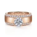 Amos - 14K Rose Gold Round Wide Band Diamond Engagement Ring