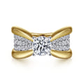 Bebe - 14K White-Yellow Gold Wide Band Round Diamond Engagement Ring