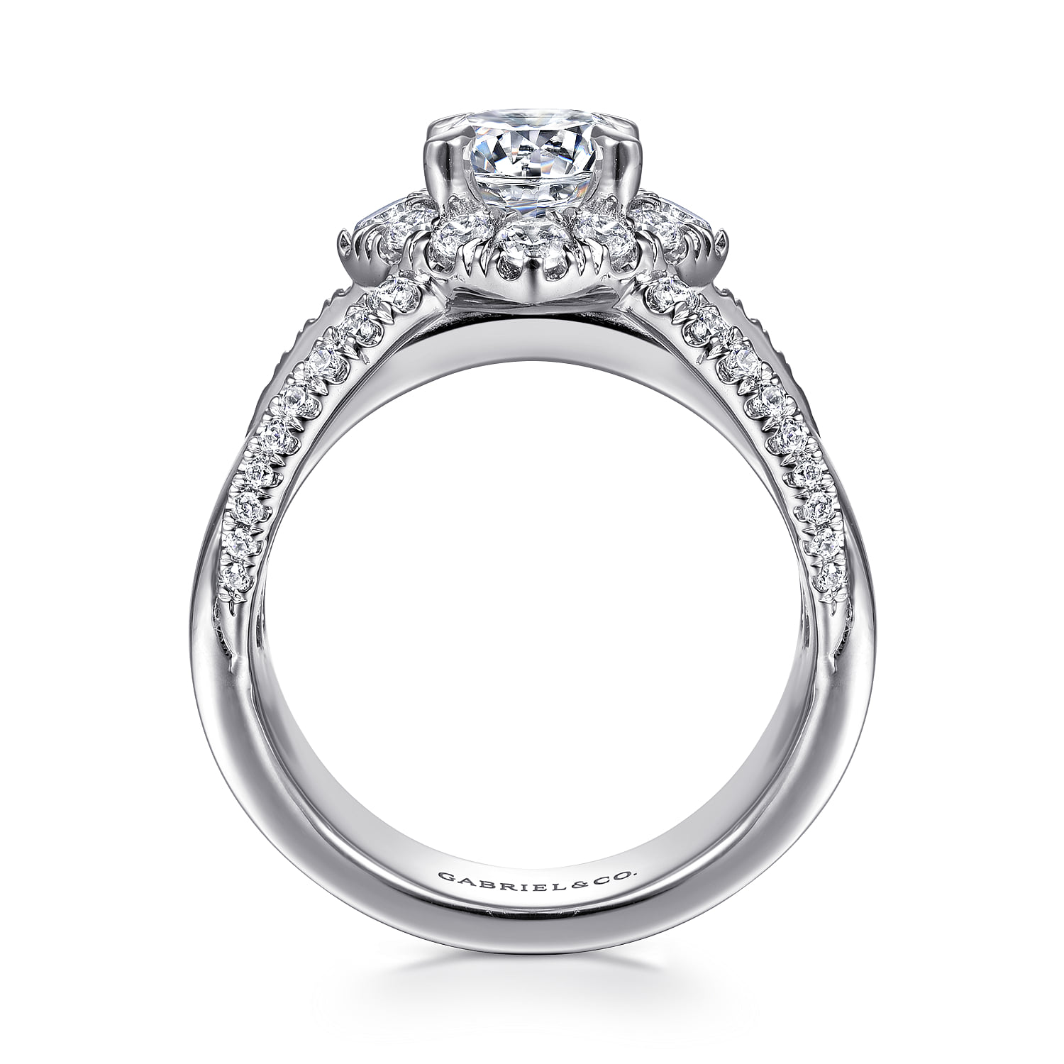 Round Halo Diamond Engagement Ring in 14K White Gold, photograph 2