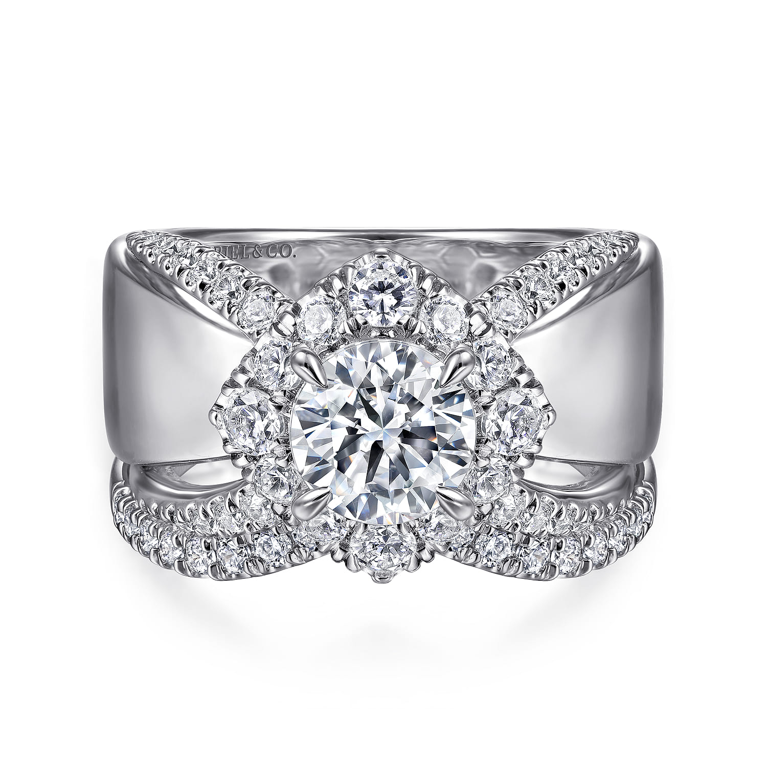 Round Halo Diamond Engagement Ring in 14K White Gold, photograph 4
