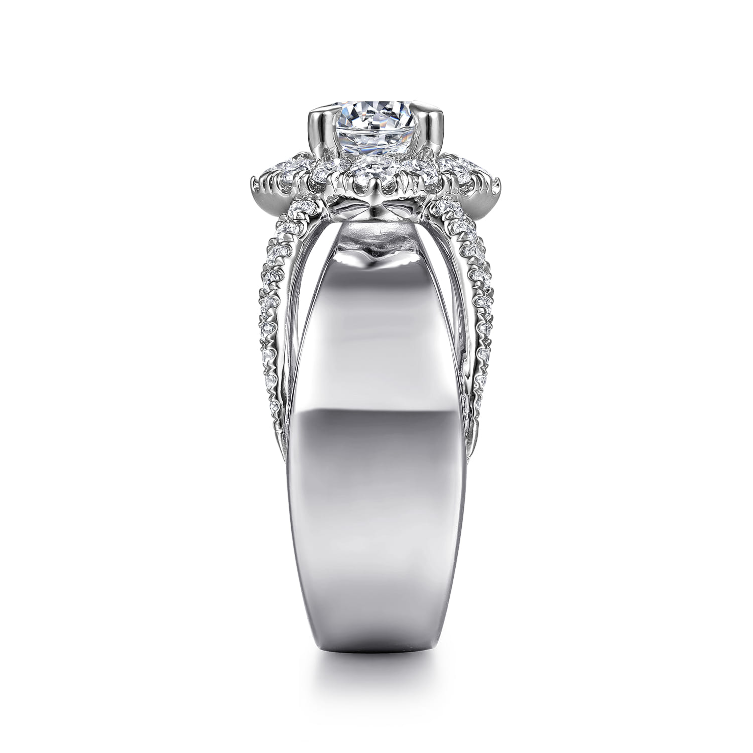 Round Halo Diamond Engagement Ring in 14K White Gold, photograph 5