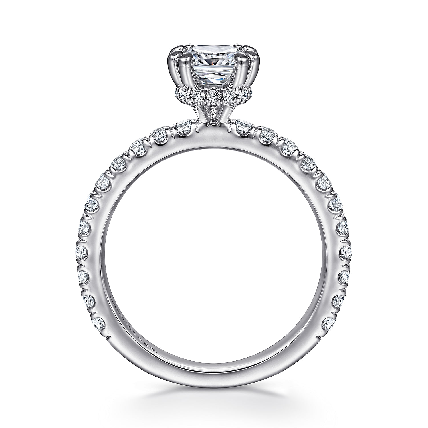 Cushion Hidden Halo Diamond Engagement Ring in 14K White Gold, photograph 2