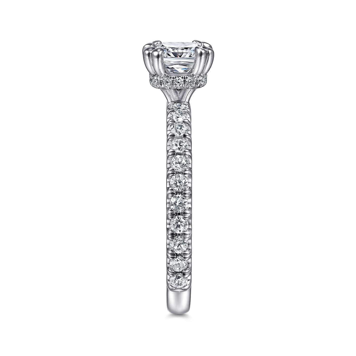 Cushion Hidden Halo Diamond Engagement Ring in 14K White Gold, photograph 5
