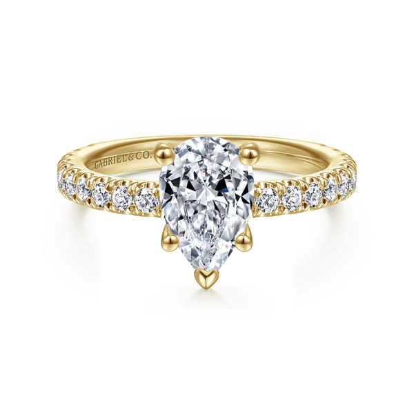 14K Yellow Gold Hidden Halo Pear Shape Diamond Engagement Ring