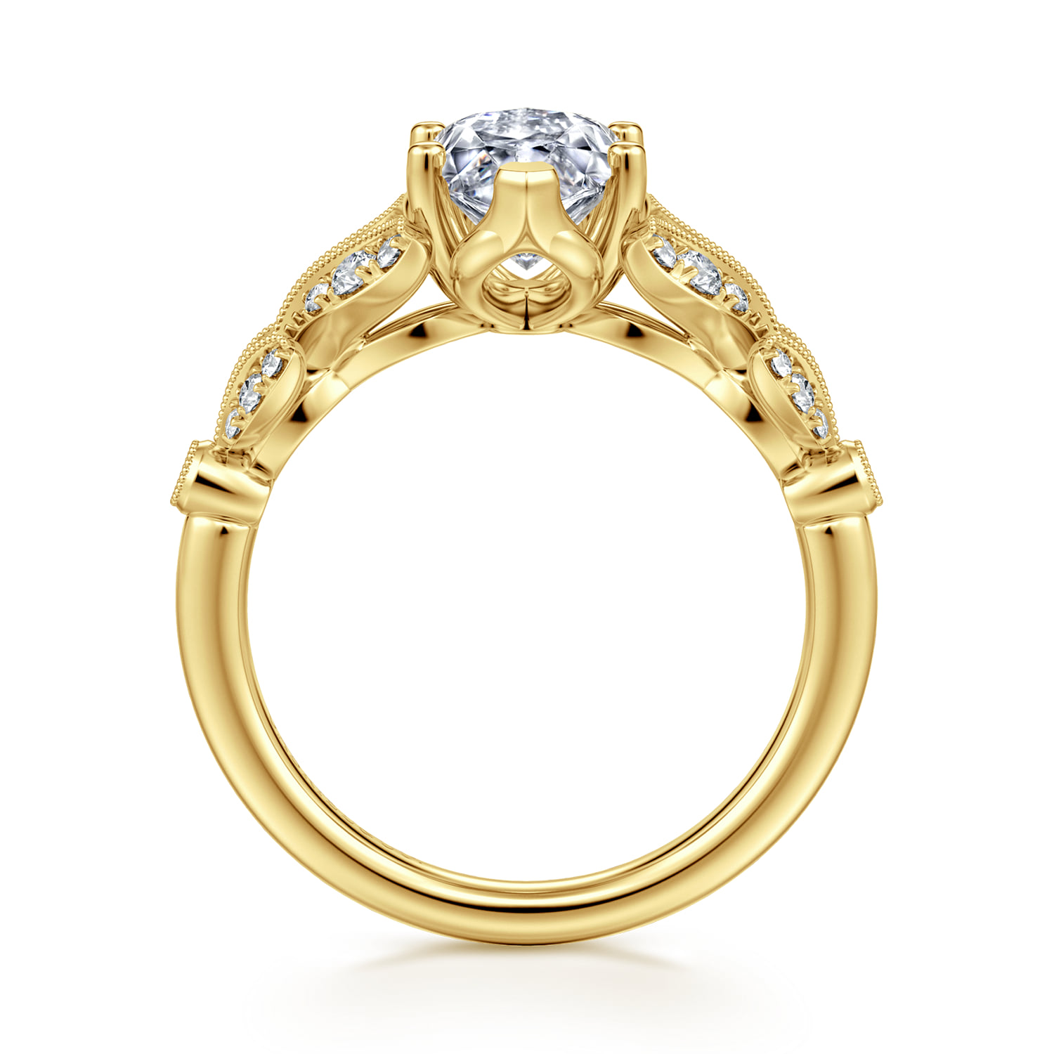 Marquise Vintage Inspired Split Foundation Diamond Engagement Ring in 14K Yellow Gold, photograph 2