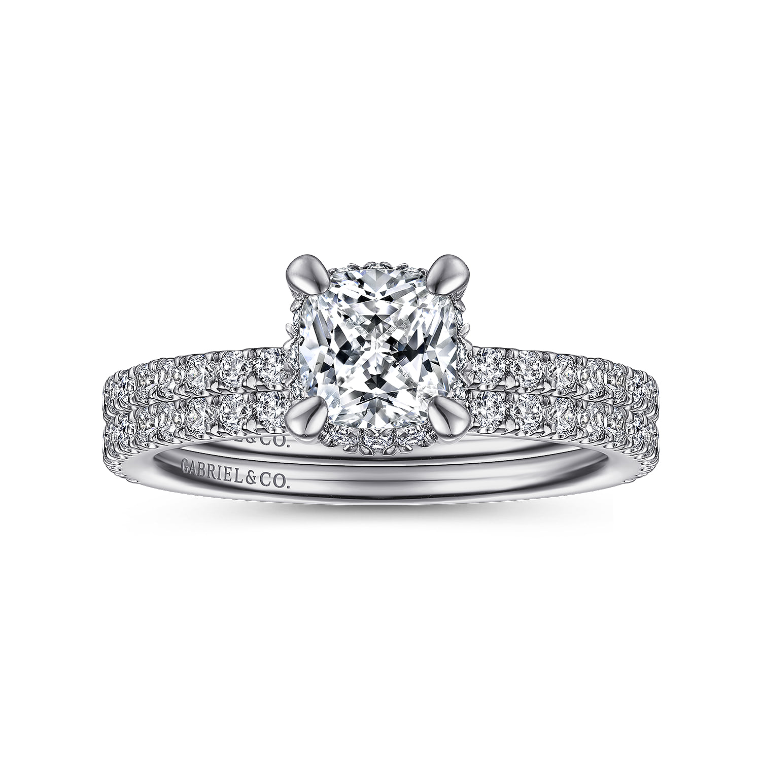 Cushion Hidden Halo Diamond Engagement Ring in Platinum, photograph 4