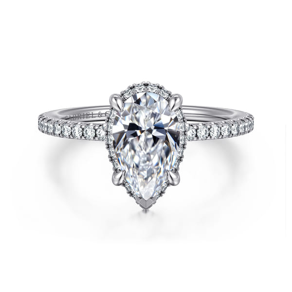14K White Gold Hidden Halo Pear Shape Diamond Engagement Ring
