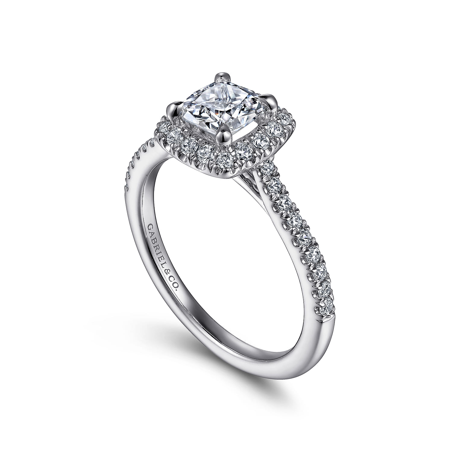 Cushion Halo Diamond Engagement Ring in 14K White Gold, photograph 3