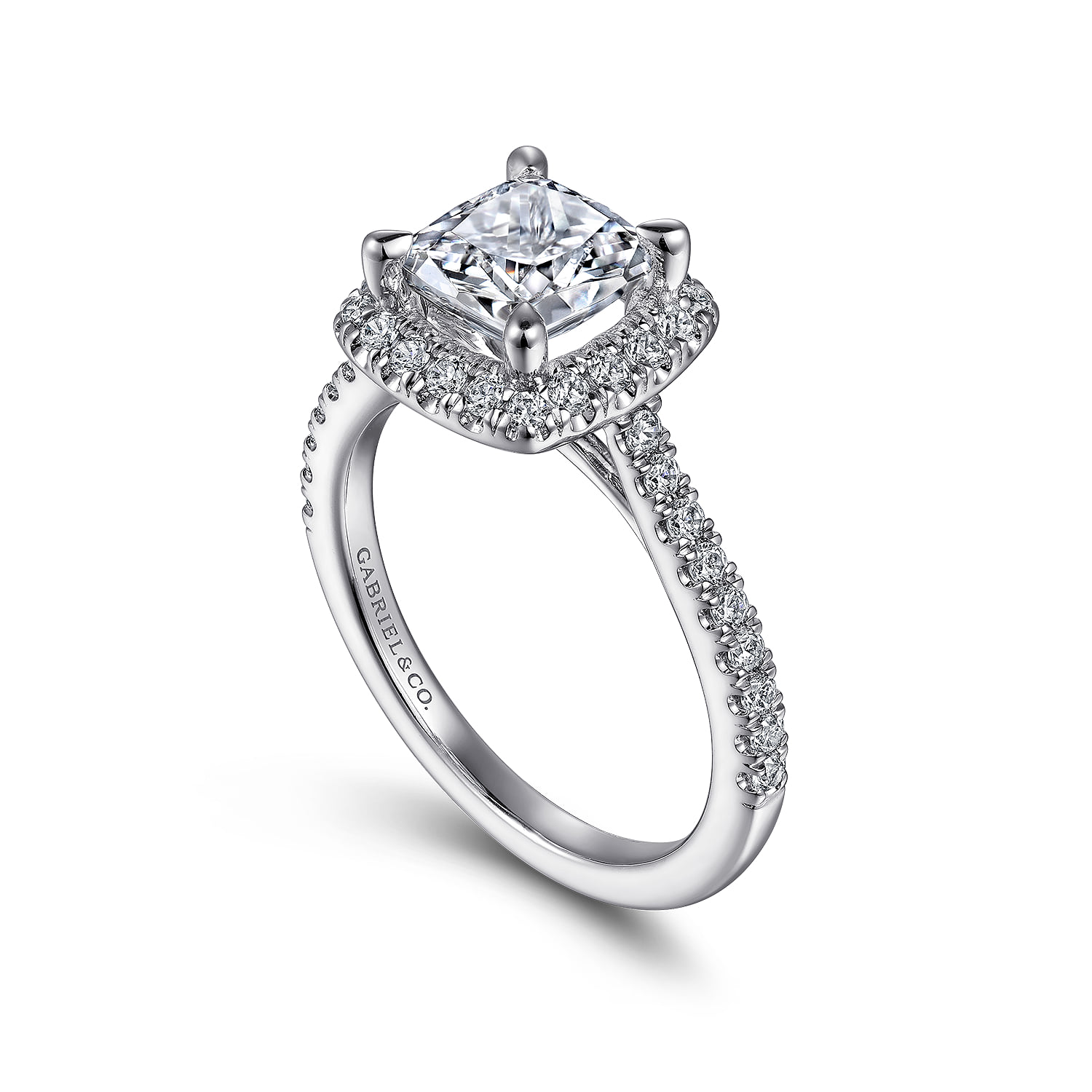 Cushion Halo Diamond Engagement Ring in 14K White Gold, photograph 3