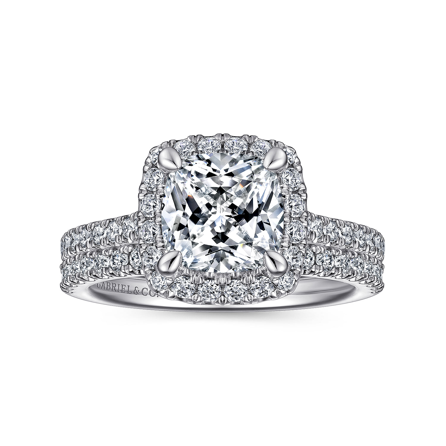 Cushion Halo Diamond Engagement Ring in 14K White Gold, photograph 4