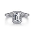 Idina - 14K White Gold Halo Emerald Cut Diamond Engagement Ring