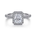 Idina - 14K White Gold Halo Rectangular Radiant Cut Diamond Engagement Ring