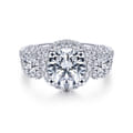 France - 14K White Gold Round 3 Stone Halo Diamond Engagement Ring