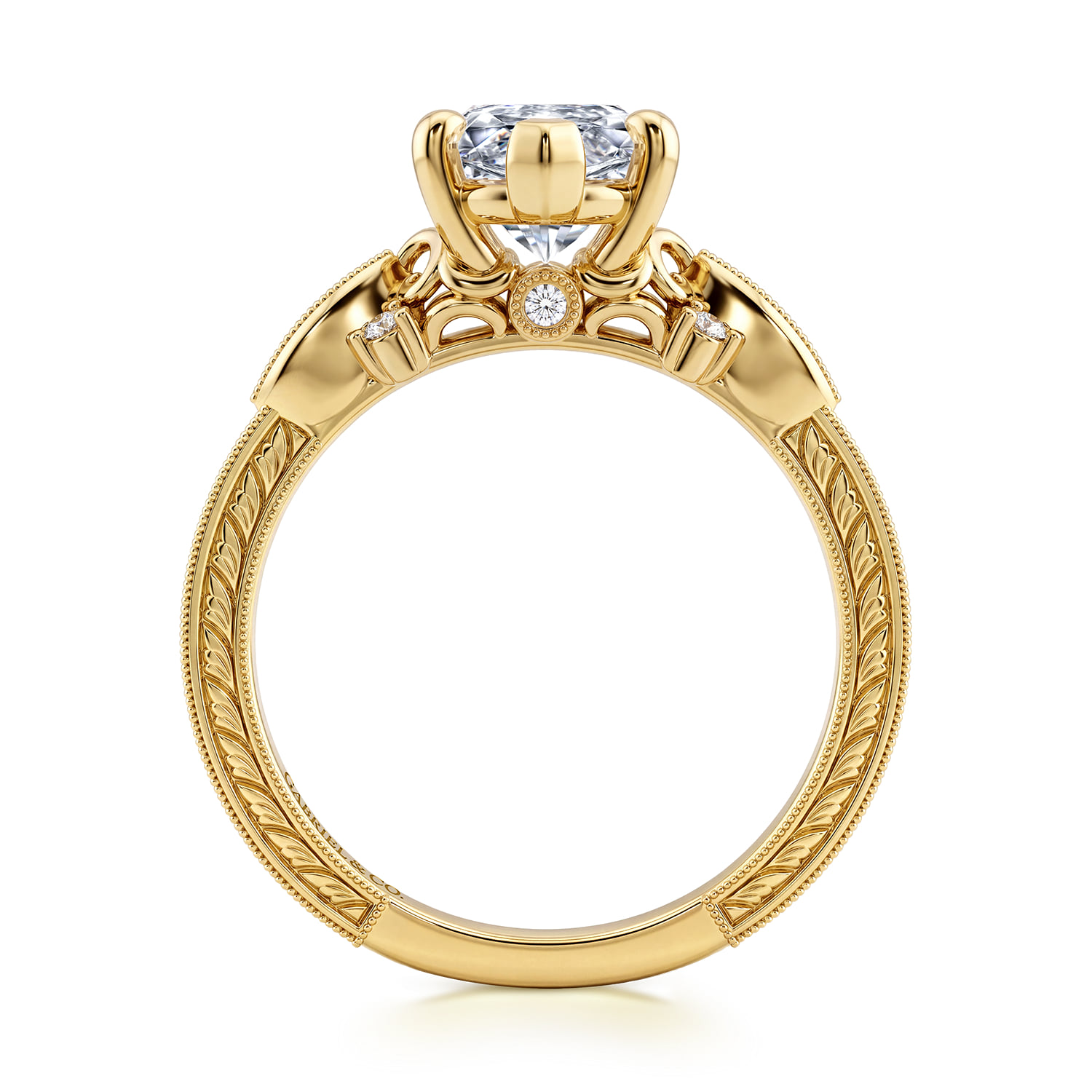 Round Vintage Inspired Diamond Engagement Ring in 14K Yellow Gold, photograph 2