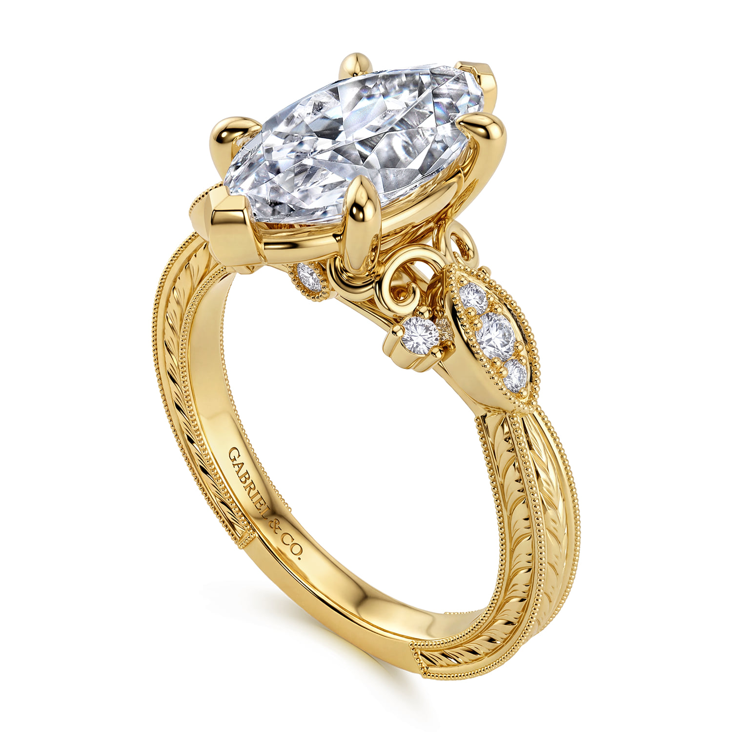 Round Vintage Inspired Diamond Engagement Ring in 14K Yellow Gold, photograph 3