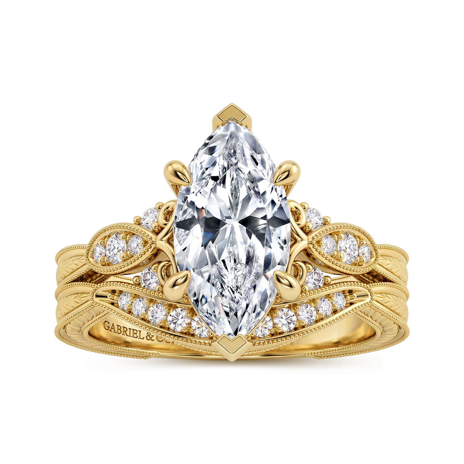 Round Vintage Inspired Diamond Engagement Ring in 14K Yellow Gold, photograph 4