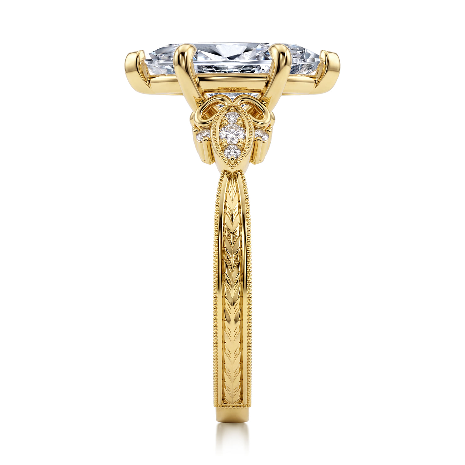 Round Vintage Inspired Diamond Engagement Ring in 14K Yellow Gold, photograph 5