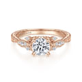 Solene - Vintage Inspired 14K Rose Gold Round Diamond Engagement Ring