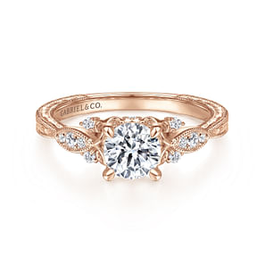 Solene - Vintage Inspired 14K Rose Gold Round Diamond Engagement Ring