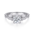 Solene - Vintage Inspired 14K White Gold Round Diamond Engagement Ring