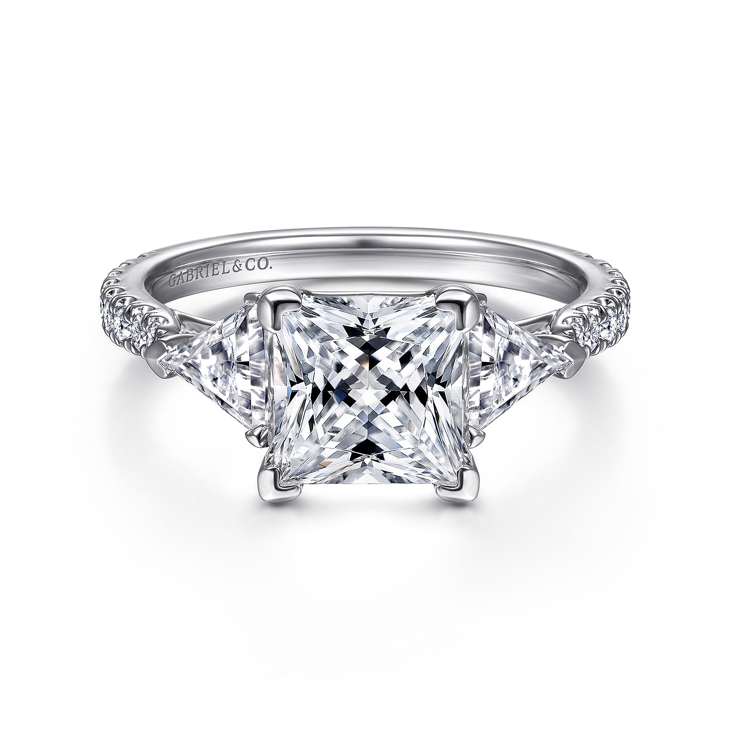 14K White Gold Princess Cut Three Stone Diamond Engagement Ring @ $5400 ...