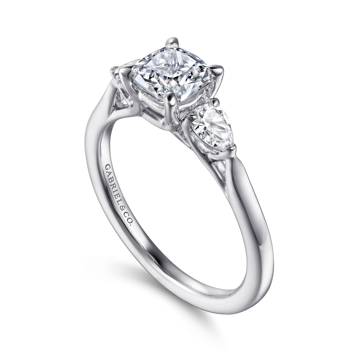 Cushion 3 Stone Diamond Engagement Ring in 14K White Gold, photograph 3
