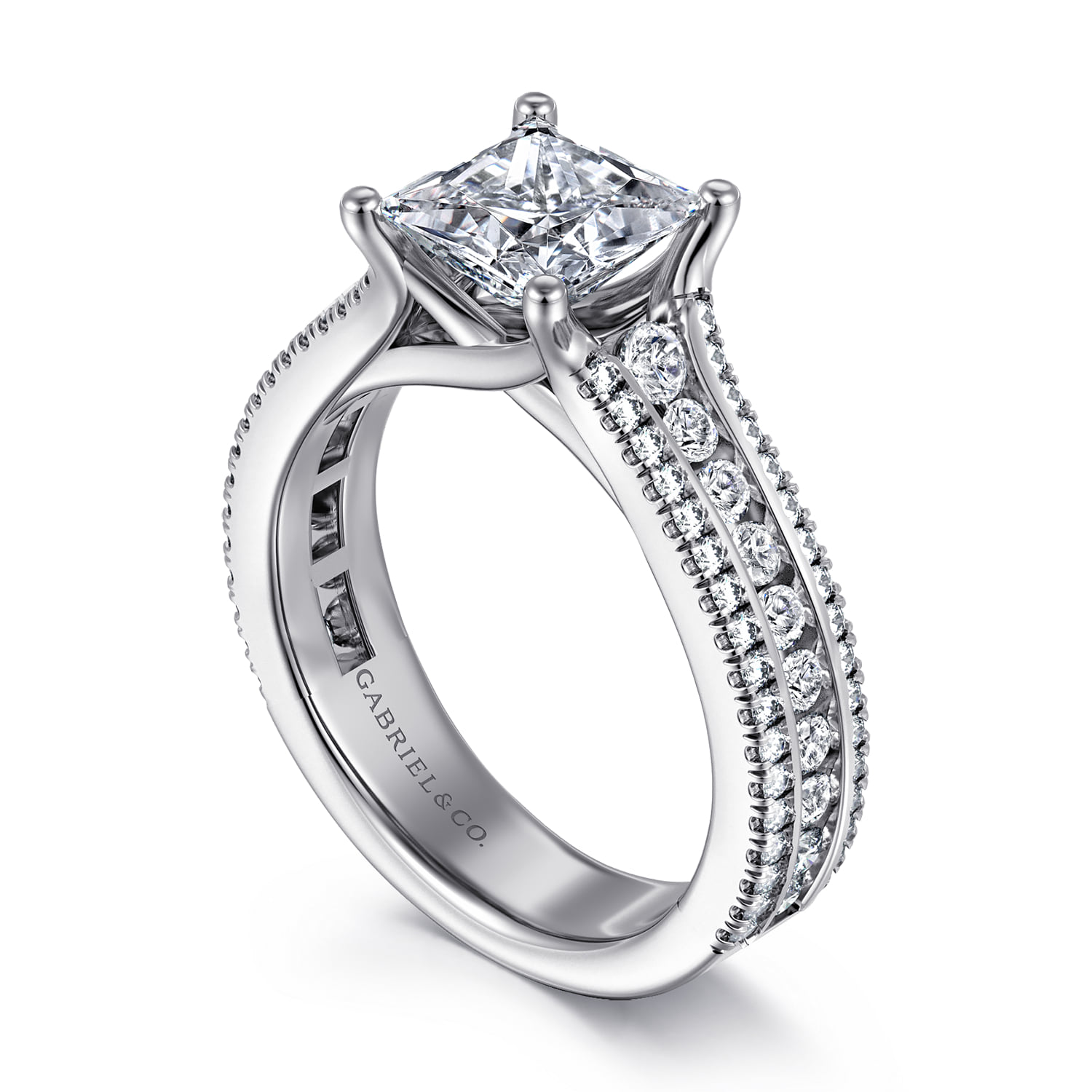 Princess Diamond Channel Set Engagement Ring in 14K White Gold, photograph 3